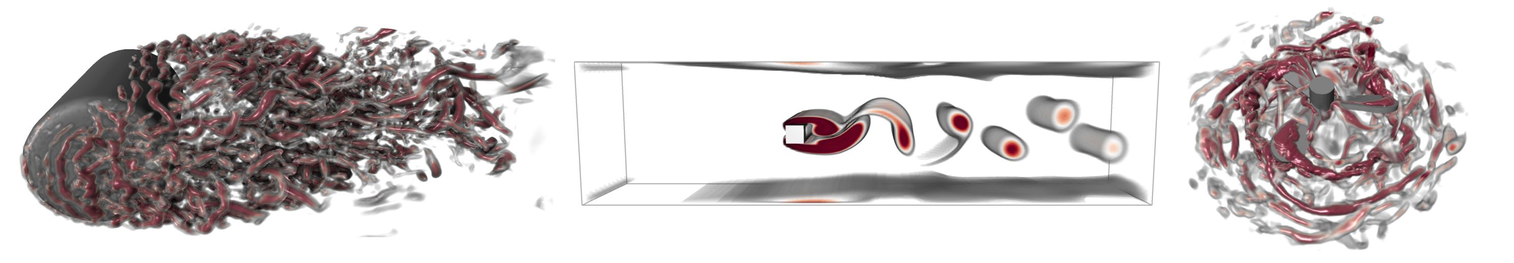 Vortices in different fluid flows.